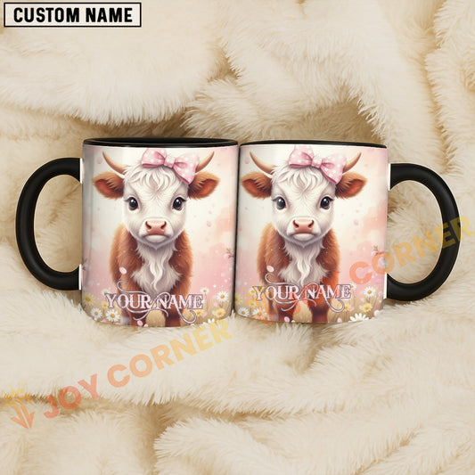 Joycorners Brown and White Calf Pink Bow Custom Name Mug