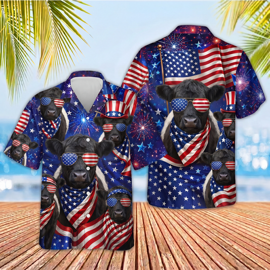Joycorners Cute Cows Bandana Merica USA Flag 3D Hawaiian Shirt (10 Breeds)