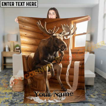 Joycorners Humorous Thinking Moose Sitting on Toilet Cabin Bathroom Personalized 3D Blanket
