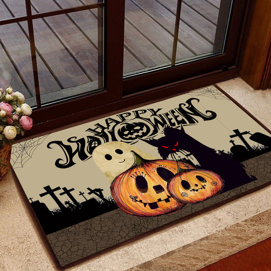 Joycorners Spooky Halloween Cat Doormat, Happy Halloween, Housewarming Gift, Doormat Decor, Gift For Cat Lovers, Cat Owners LM0210