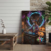 Joycorners Deer DJ Party in Cabin Bar with Neon Antlers and Colorful Lights Wrapped Canvas Wall Art