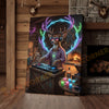 Joycorners Deer DJ Party in Cabin Bar with Neon Antlers and Colorful Lights Wrapped Canvas Wall Art
