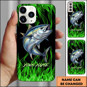 Joycorners Tuna Neon Green Flame Black Background Art Personalized Name Phone Case