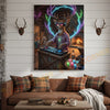 Joycorners Deer DJ Party in Cabin Bar with Neon Antlers and Colorful Lights Wrapped Canvas Wall Art