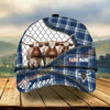Joycorners Blue Plaid Pattern Cows, Custom Name Cattle Cap (8 Cattle Breeds)