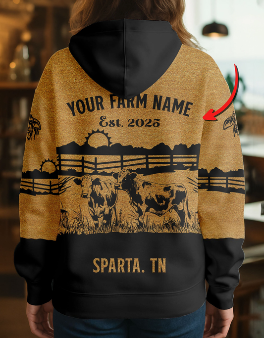 Joycorners Charolais Farm Life Ranch Coir Pattern Personalized Name, Farm Name Unisex 3D Hoodie