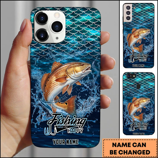 Joycorners Red Fish Fishing Phone Case Fish Scale Pattern Splash Design Personalized Name 3D Phone Case