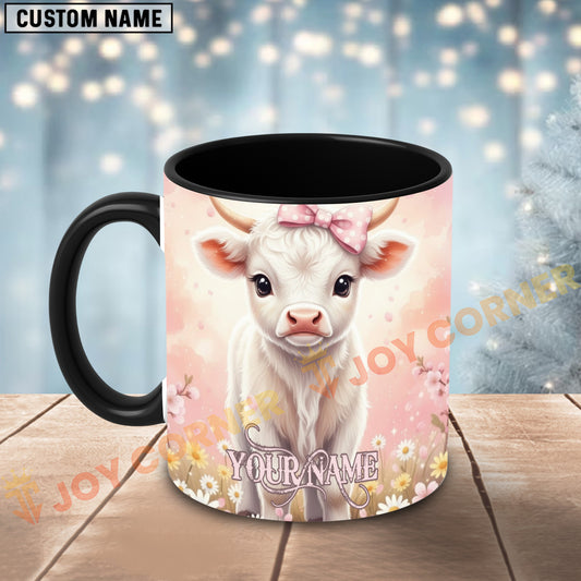 Joycorners White Calf Pink Bow Personalized Mug