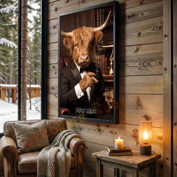 Joycorners Highland Luxury Tuxedo Gentleman Cigar Library Scene Personalized Name Wall Art Canvas