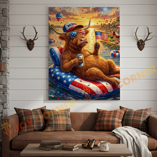 Joycorner Highland Cow Americana Float Beer Sunglasses 3D Wrapped Canvas