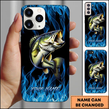 Joycorners Bass Fishing Blue Flame Smoke Background Personalized Name 3D Phone Case