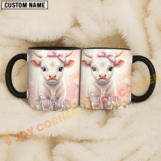 Joycorners White Calf Pink Bow Personalized Mug