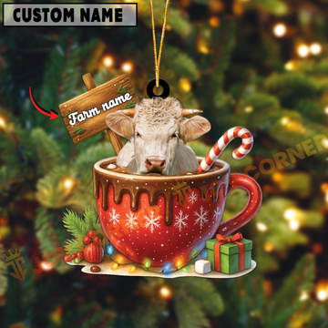 Joycorners Personalized Charolais Moo-ry Christmas Cocoa Mug Acrylic Ornament