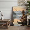 Joycorners Deer Fisherman Catching Big Trout at Misty Lake Sunrise Wrapped Canvas Wall Art