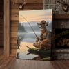 Joycorners Deer Fisherman Catching Big Trout at Misty Lake Sunrise Wrapped Canvas Wall Art
