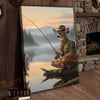 Joycorners Deer Fisherman Catching Big Trout at Misty Lake Sunrise Wrapped Canvas Wall Art