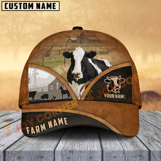 Joycorners Holstein Farm Country Customized Name Brown Leather Pattern Cap