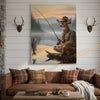Joycorners Deer Fisherman Catching Big Trout at Misty Lake Sunrise Wrapped Canvas Wall Art
