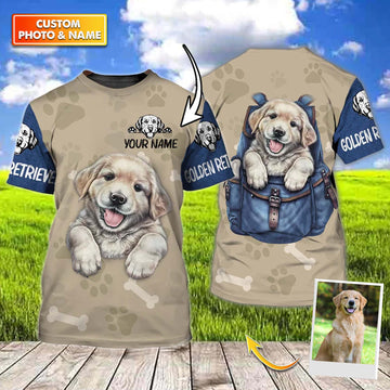 Joycorners Golden Retriever Cute 2 3D Custom Name And Dog Full Print Shirts