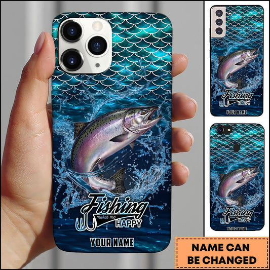 Joycorners Chinook Fishing Phone Case Fish Scale Pattern Splash Design Personalized Name 3D Phone Case