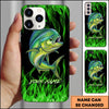 Joycorners Neon Green Flame Black Background Art Personalized Name Phone Case (8 Fish Species)