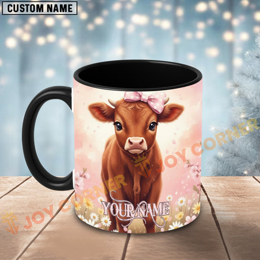 Joycorners Red Angus Cow Pink Bow Custom Name Mug