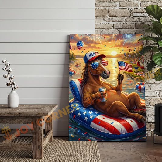 Joycorner Horse Cow Americana Float Beer Sunglasses 3D Wrapped Canvas