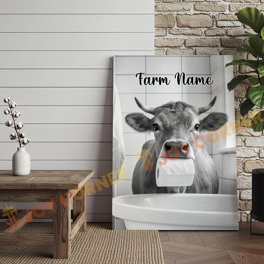 Joycorners Cattle Cow Funny Jersey Cow In Bathroom Holding Toilet Paper Personalized Name Canvas