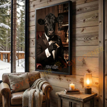 Joycorners Black Angus Luxury Tuxedo Gentleman Cigar Library Scene Personalized Name Wall Art Canvas