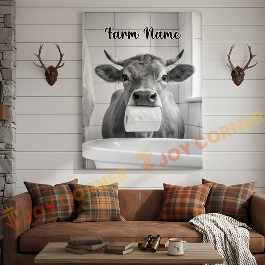 Joycorners Cattle Cow Funny Jersey Cow In Bathroom Holding Toilet Paper Personalized Name Canvas