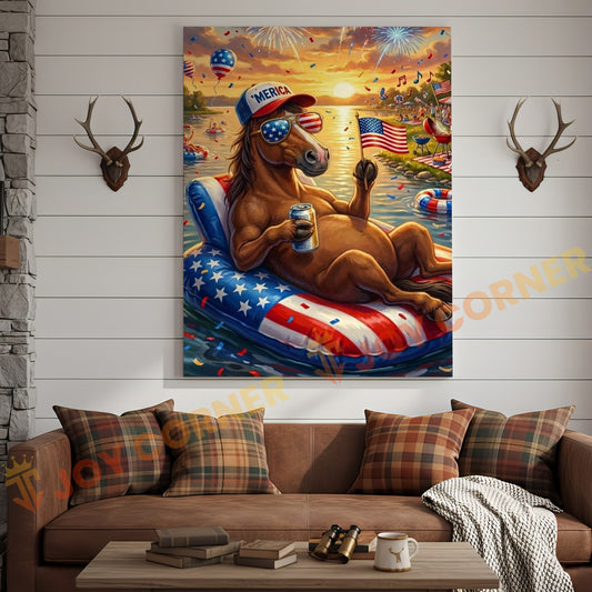 Joycorner Horse Cow Americana Float Beer Sunglasses 3D Wrapped Canvas