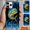 Joycorner Fishing Blue Flame Smoke Background Personalized Name 3D Phone Case (10 Fish Species)