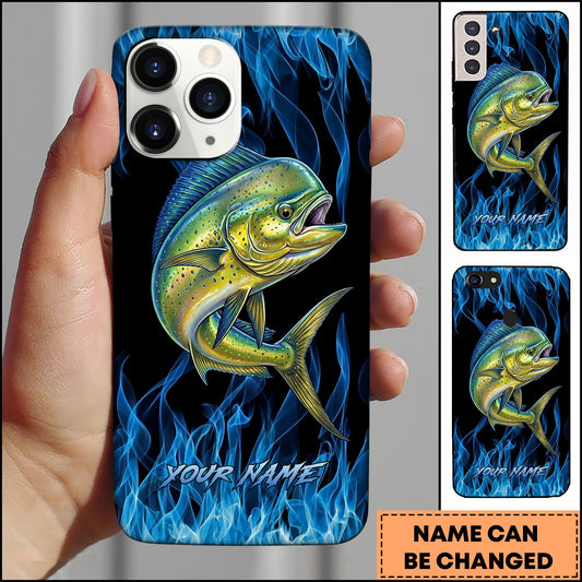 Joycorners Mahi-mahi Fishing Blue Flame Smoke Background Personalized Name 3D Phone Case