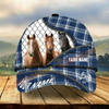 Joycorners Blue Plaid Pattern Cows, Custom Name Cattle Cap (8 Cattle Breeds)