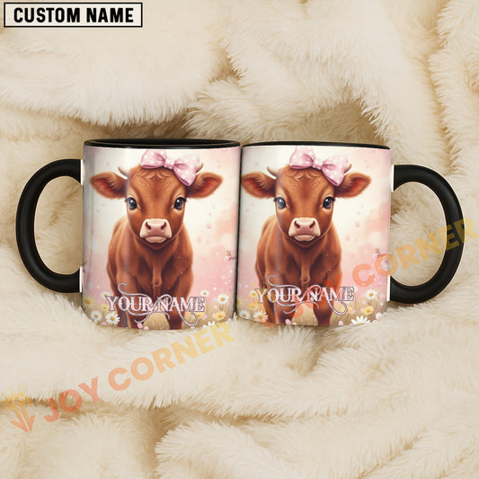 Joycorners Red Angus Cow Pink Bow Custom Name Mug