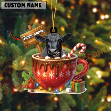 Joycorners Personalized Black Angus Moo-ry Christmas Cocoa Mug Acrylic Ornament