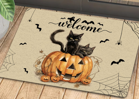 Joycorners Halloween Cat Doormat, Welcome, Housewarming Gift, Doormat Decor, Gift For Cat Lovers, Cat Owners LM0210