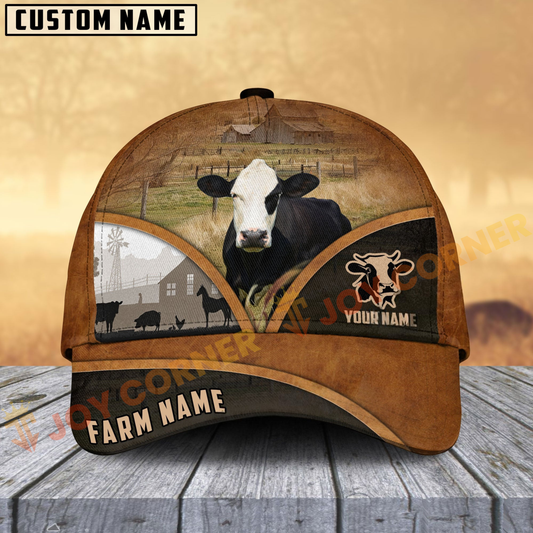 Joycorners Black Baldy Farm Country Customized Name Brown Leather Pattern Cap