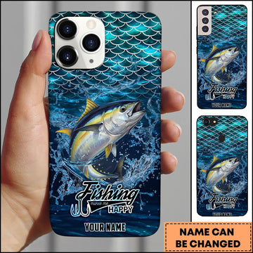 Joycorners Tuna Fishing Phone Case Fish Scale Pattern Splash Design Personalized Name 3D Phone Case