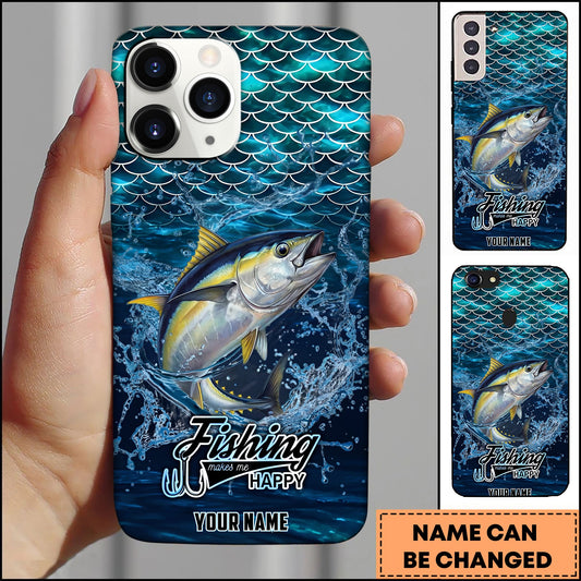Joycorners Tuna Fishing Phone Case Fish Scale Pattern Splash Design Personalized Name 3D Phone Case