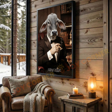 Joycorners Brahman Luxury Tuxedo Gentleman Cigar Library Scene Personalized Name Wall Art Canvas