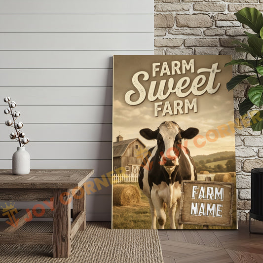 Joycorner Holstein Cow Farm Sweet Farm Barn Sign 3D Wrapped Canvas