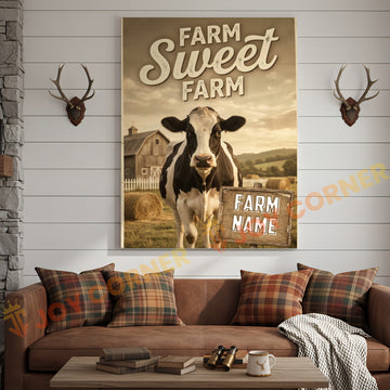 Joycorner Holstein Cow Farm Sweet Farm Barn Sign 3D Wrapped Canvas
