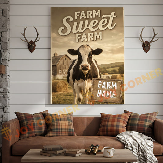 Joycorner Holstein Cow Farm Sweet Farm Barn Sign 3D Wrapped Canvas
