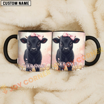 Joycorners Black Angus Cow Pink Bow Personalized Mug
