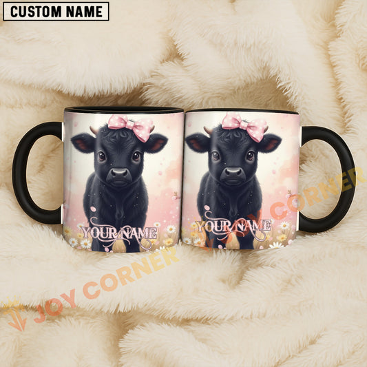 Joycorners Black Angus Cow Pink Bow Personalized Mug