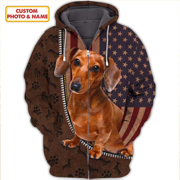 Joycorners Dachshund Lovers American Flag Custom Name And Dog 3D Full Print Shirts