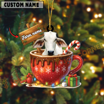 Joycorners Personalized Brahman Moo-ry Christmas Cocoa Mug Acrylic Ornament