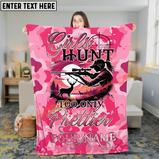 Joycorners Girls Hunt Too Deer Hunting Pink Camo Personalized 3D Blanket