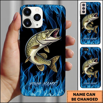 Joycorners Pike Fishing Blue Flame Smoke Background Personalized Name 3D Phone Case